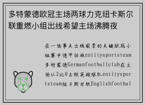 多特蒙德欧冠主场两球力克纽卡斯尔联重燃小组出线希望主场沸腾夜